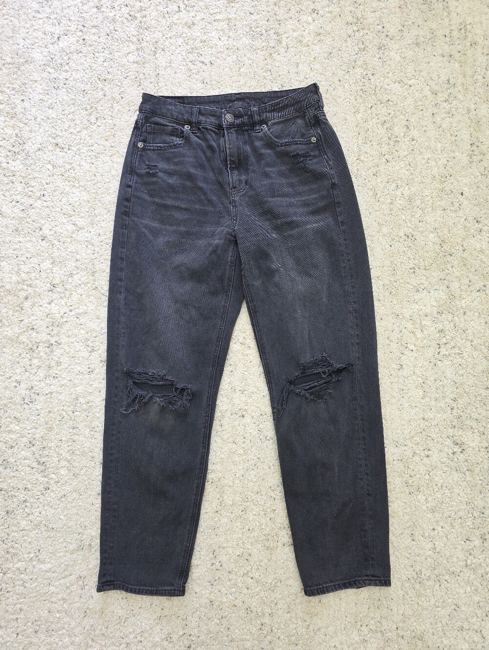 American Eagle Outfitters Mom High Rise Black Distressed Boyfriend Jeans